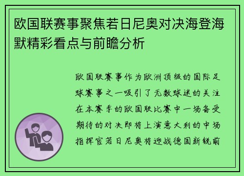 欧国联赛事聚焦若日尼奥对决海登海默精彩看点与前瞻分析